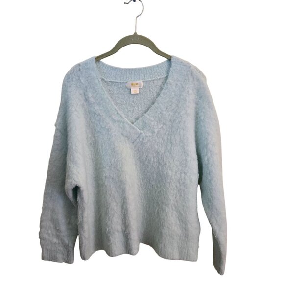 Anthropologie Maeve Plush V-neck Sweater Mint Green Fluffy Cozy Oversized Size S - Picture 2 of 10